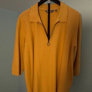 Ulla Popken Women's Polo Collar Zip Front Sweater Light Honey Size 16/18